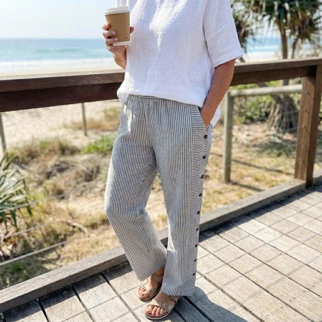 Sera™ - Striped Button-Accent Pants
