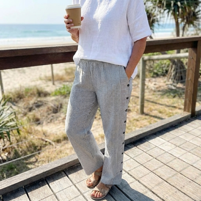 Sera™ - Striped Button-Accent Pants