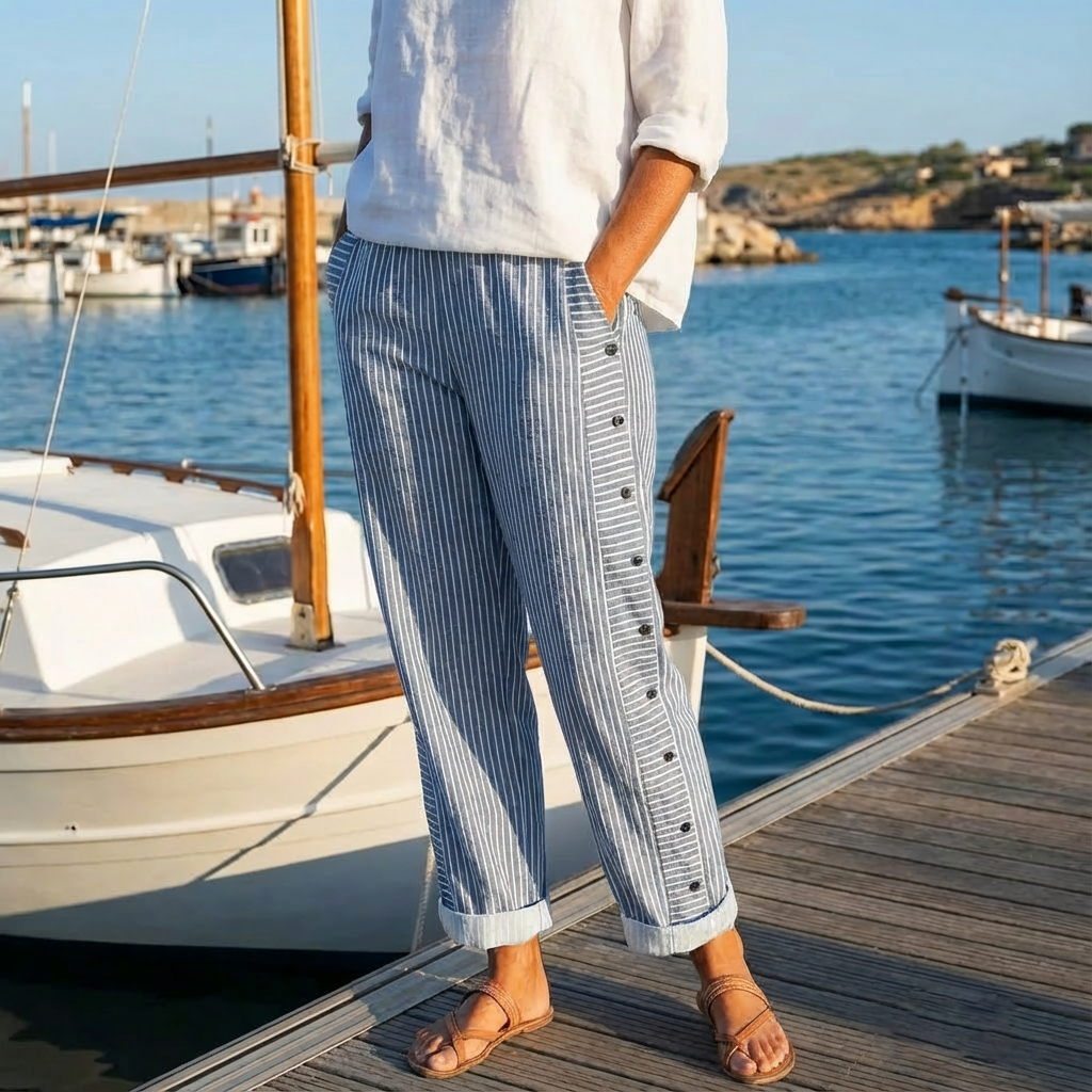 Sera™ - Striped Button-Accent Pants