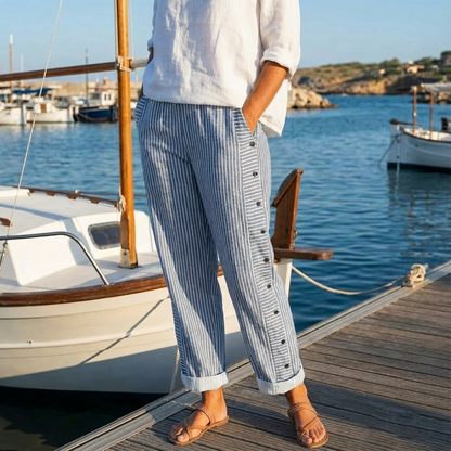 Sera™ - Striped Button-Accent Pants