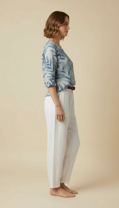 Claudine™ - Leaf Print Blouse With Button Detail