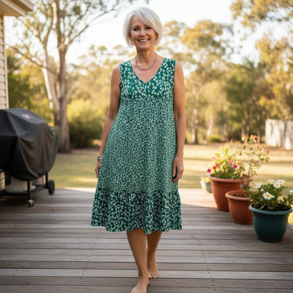 Ava™ – Sleeveless Floral V-Neck Dress