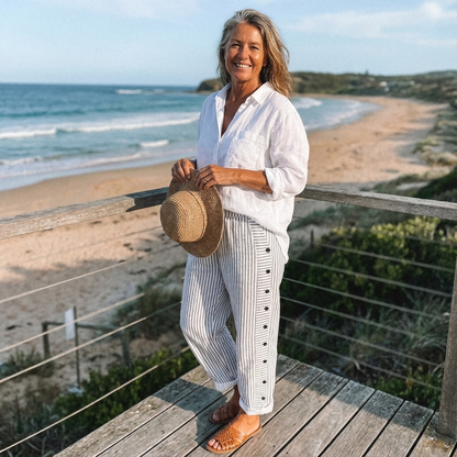 Sera™ - Striped Button-Accent Pants