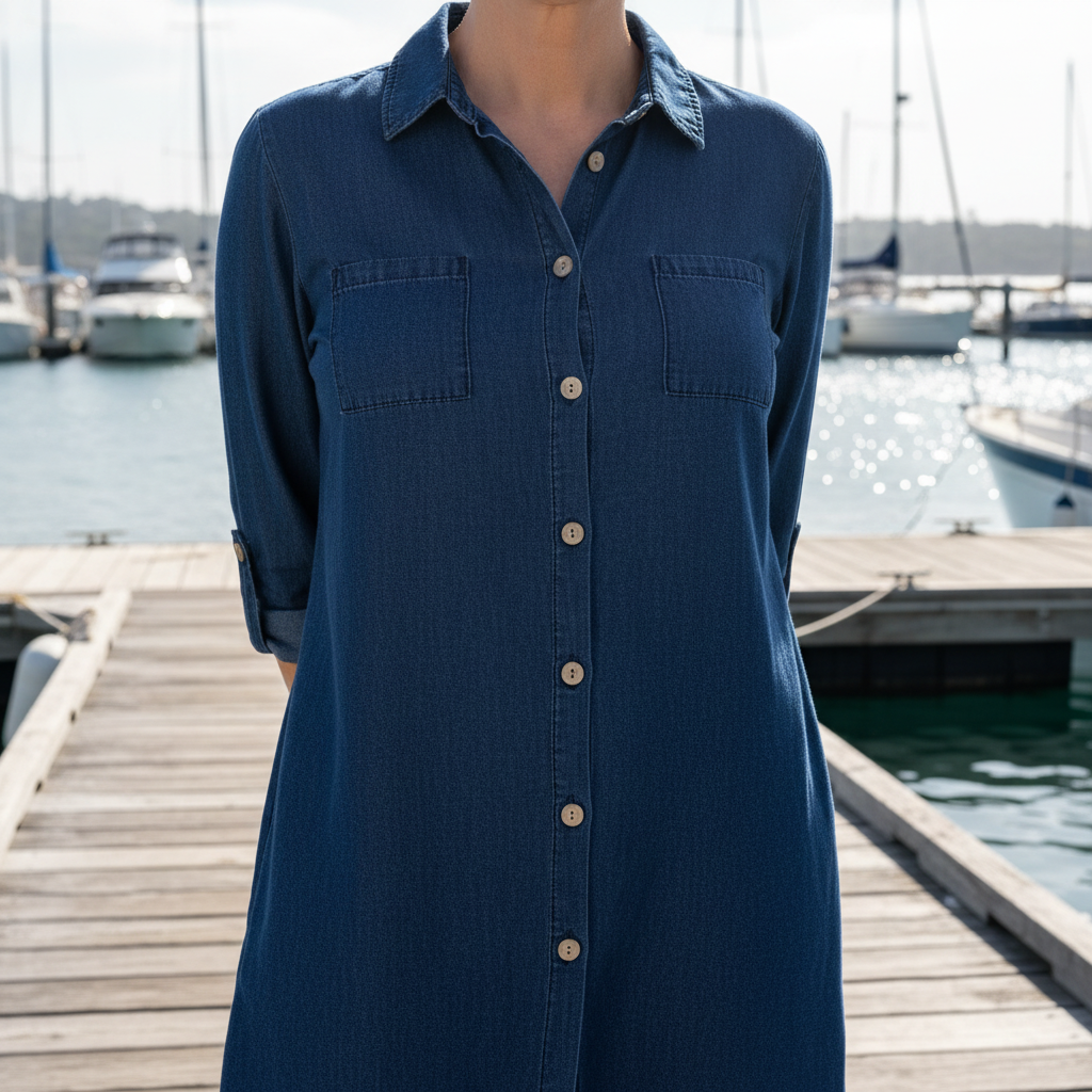 Brielle™ – Polo Neck Denim Shirt Dress