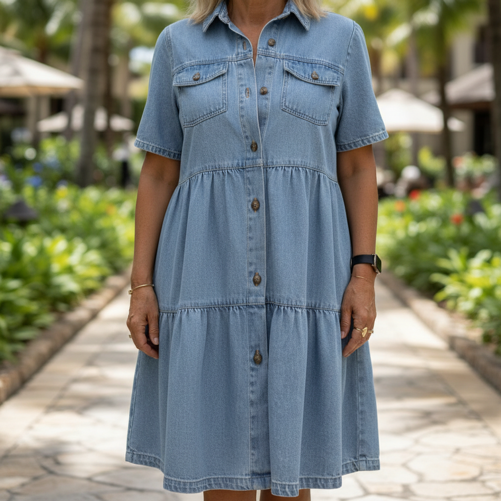 Maren™ – Tiered Denim Shirt Dress