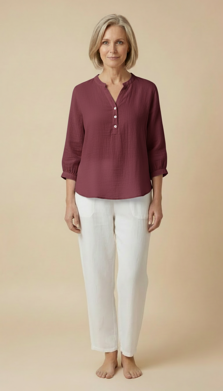 Grace™ - Relaxed Button Blouse  with Pleats