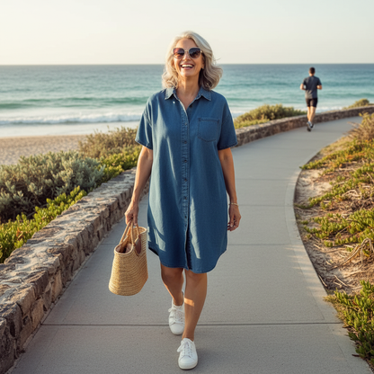 Zarelle™ – Lightweight Denim Shirt Dress