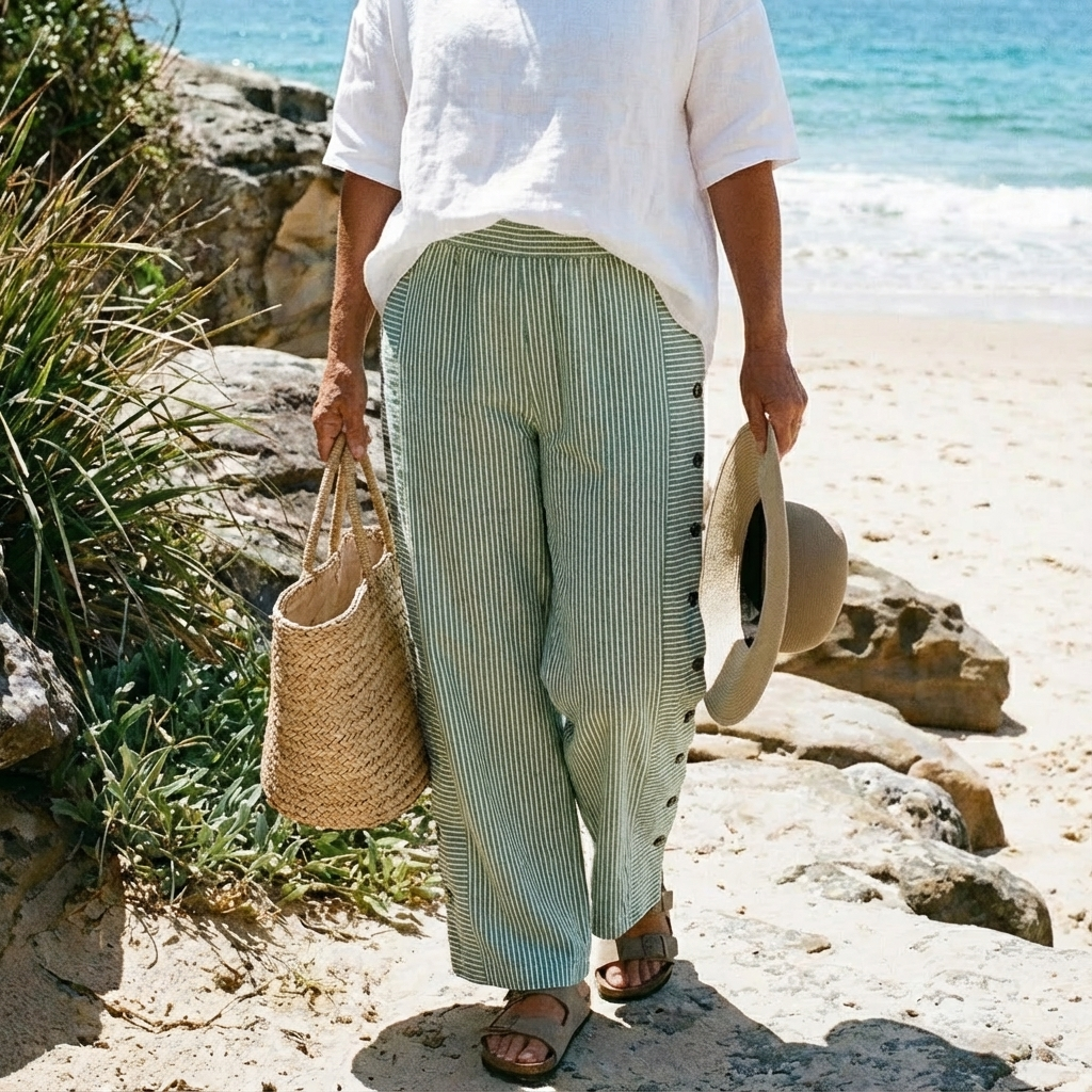 Sera™ - Striped Button-Accent Pants