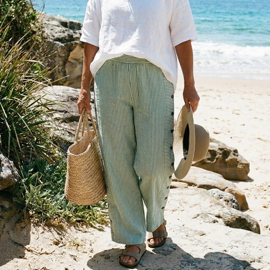 Sera™ - Striped Button-Accent Pants