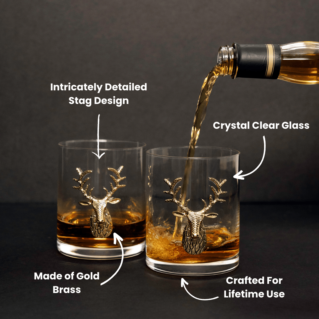 Gold Stag Deer Decanter & Whiskey Glass Set