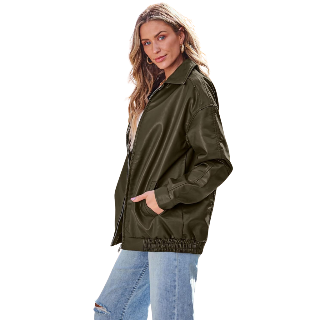 Freya™ - Oversized Faux Leather Zip Jacket