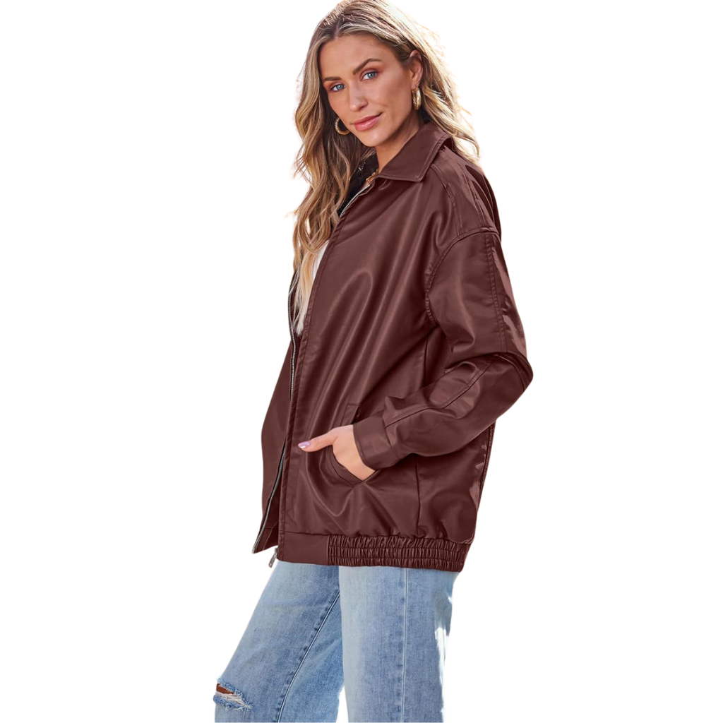 Freya™ - Oversized Faux Leather Zip Jacket