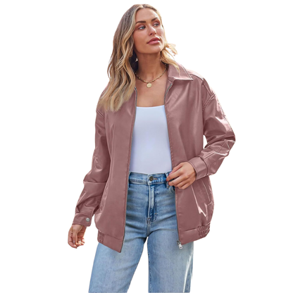 Freya™ - Oversized Faux Leather Zip Jacket