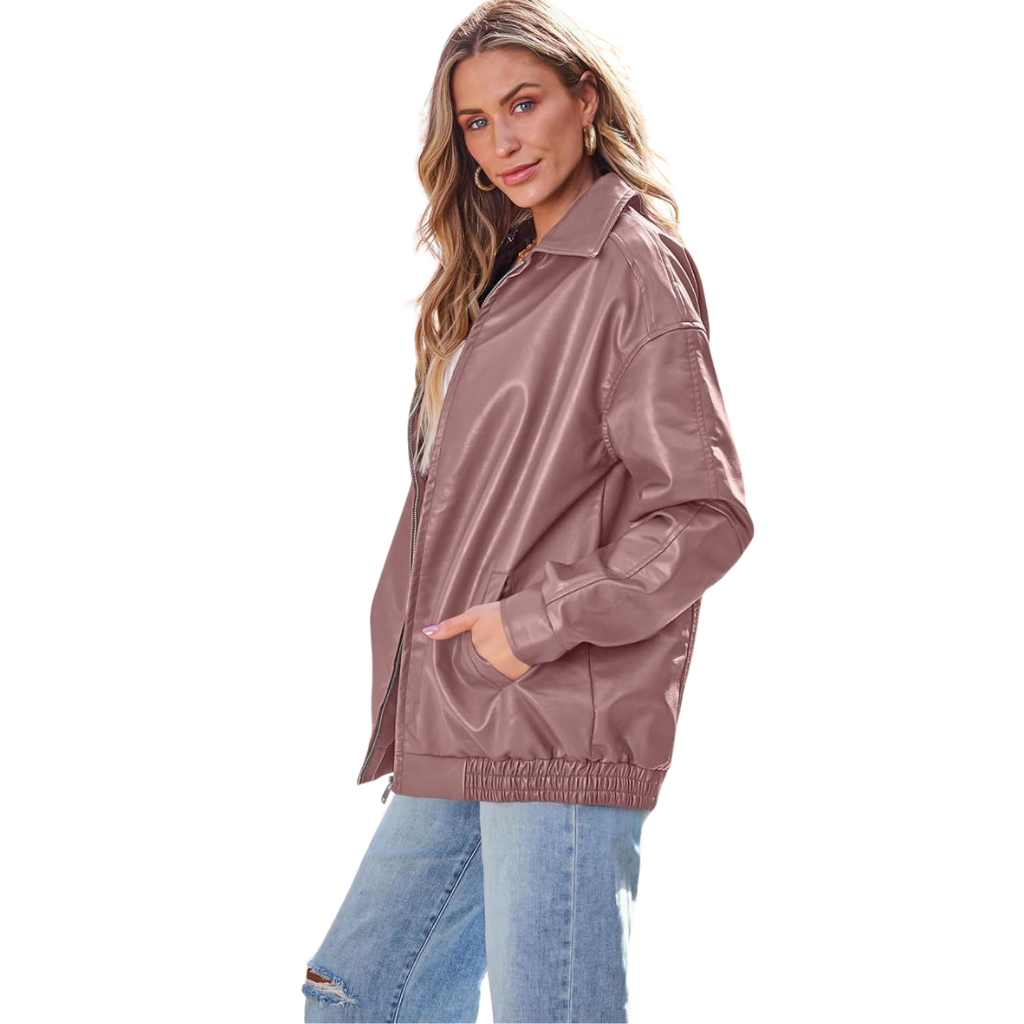 Freya™ - Oversized Faux Leather Zip Jacket