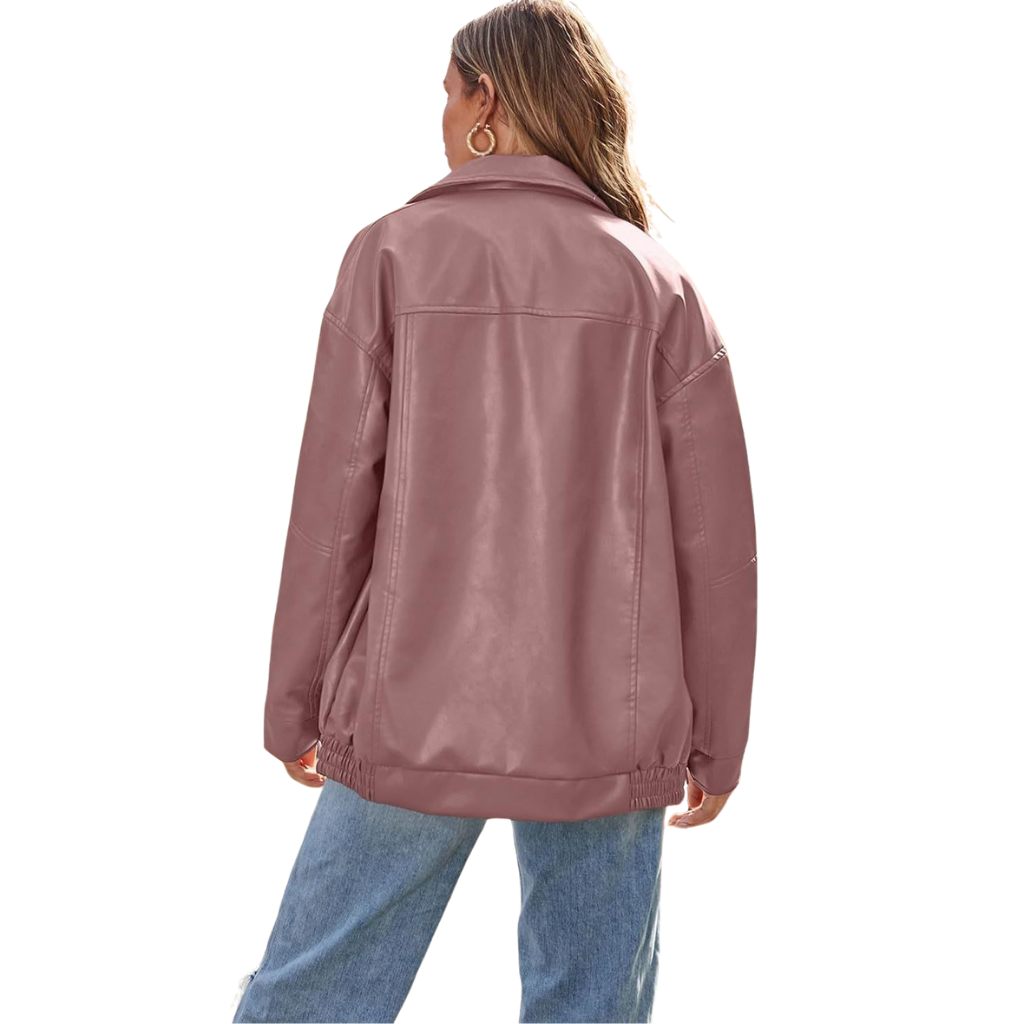 Freya™ - Oversized Faux Leather Zip Jacket