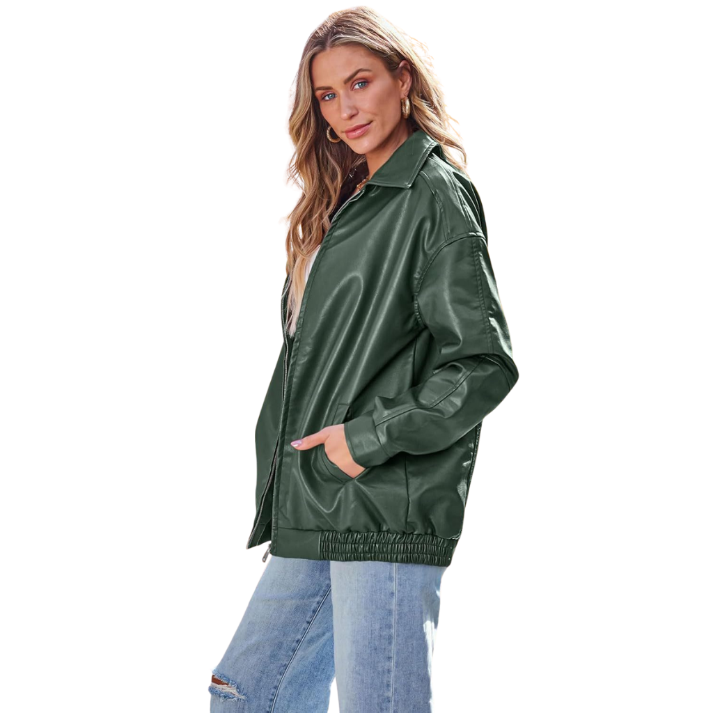 Freya™ - Oversized Faux Leather Zip Jacket