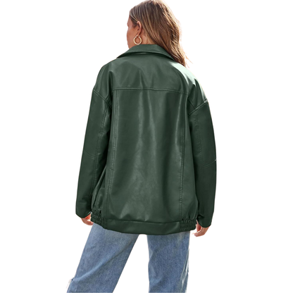 Freya™ - Oversized Faux Leather Zip Jacket