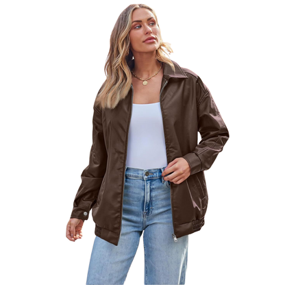Freya™ - Oversized Faux Leather Zip Jacket