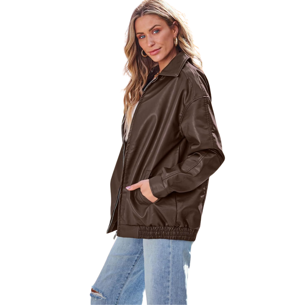 Freya™ - Oversized Faux Leather Zip Jacket