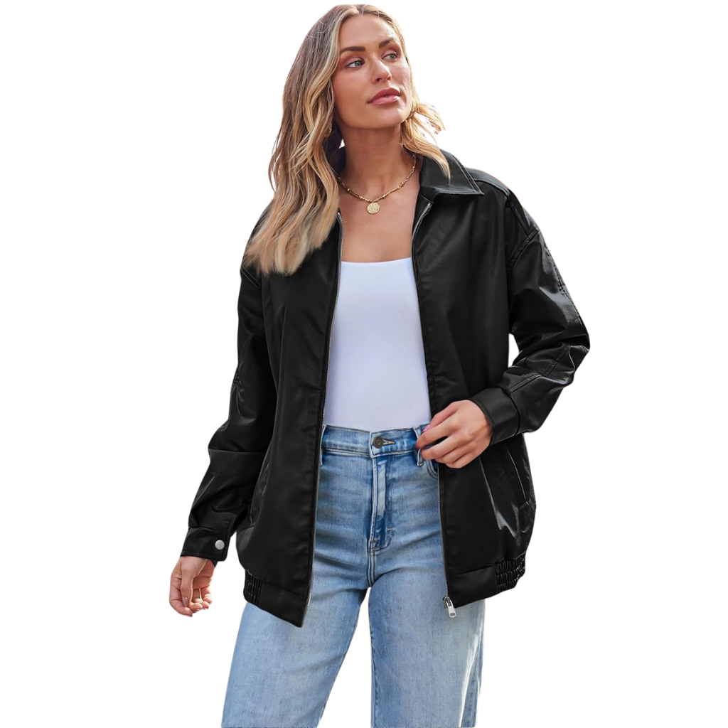 Freya™ - Oversized Faux Leather Zip Jacket