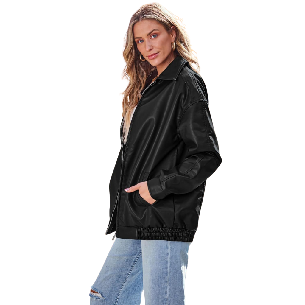 Freya™ - Oversized Faux Leather Zip Jacket