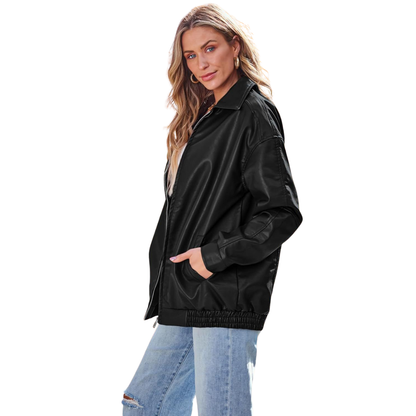 Freya™ - Oversized Faux Leather Zip Jacket