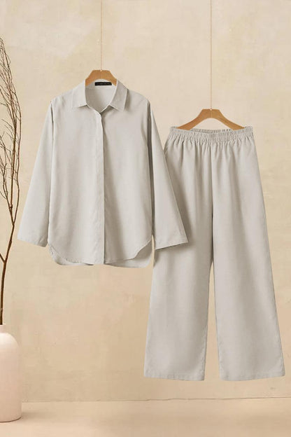 Adelaide™ – Oversized Cotton Shirt & Wide-Leg Pants Co-Ord Set
