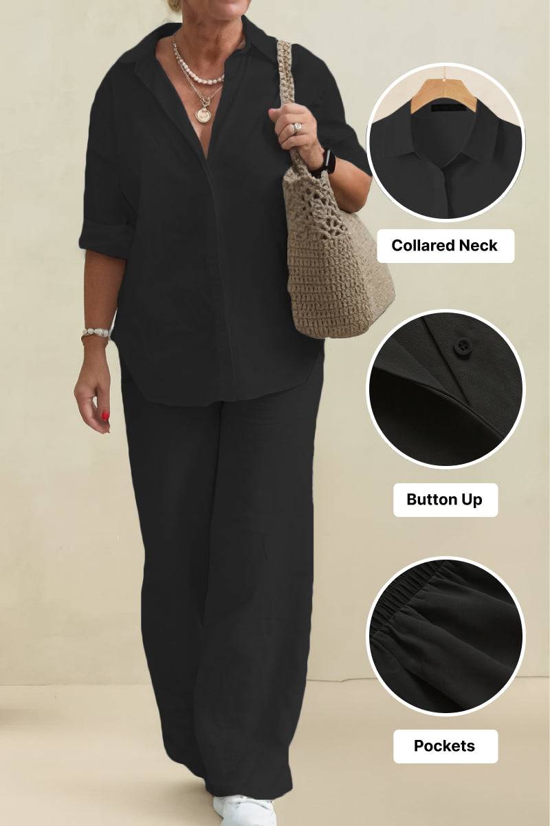 Adelaide™ – Oversized Cotton Shirt & Wide-Leg Pants Co-Ord Set