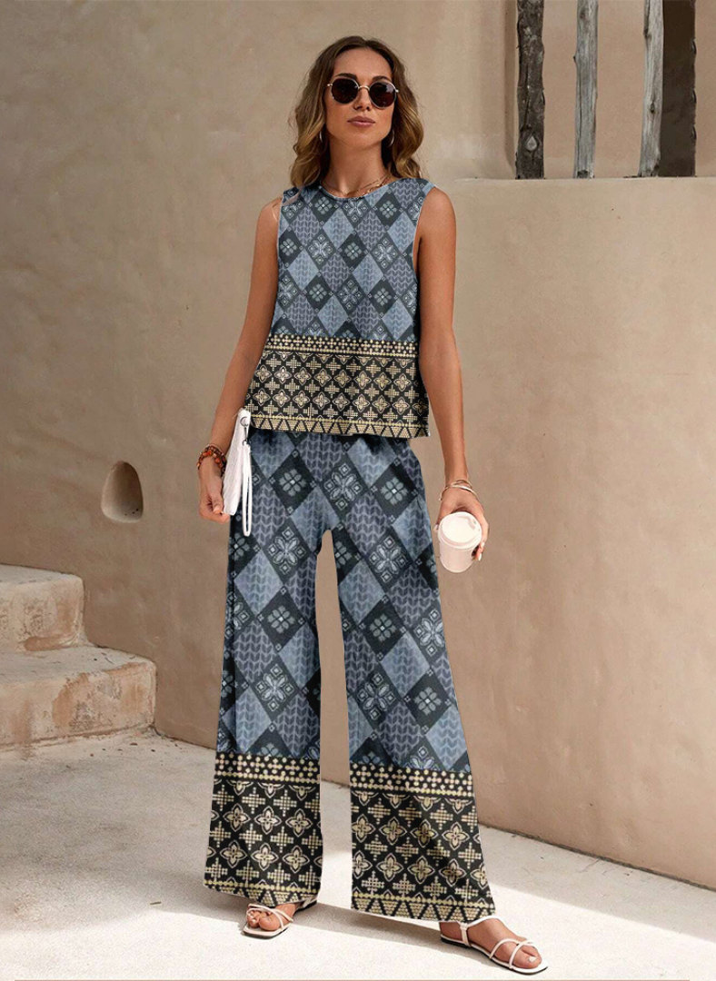 Zaraya™ Sleeveless Printed Two-Piece Set