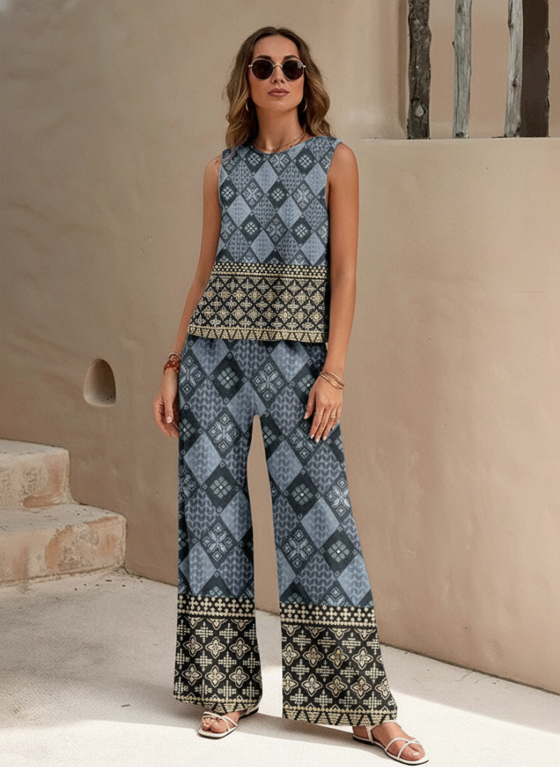 Zaraya™ Sleeveless Printed Two-Piece Set