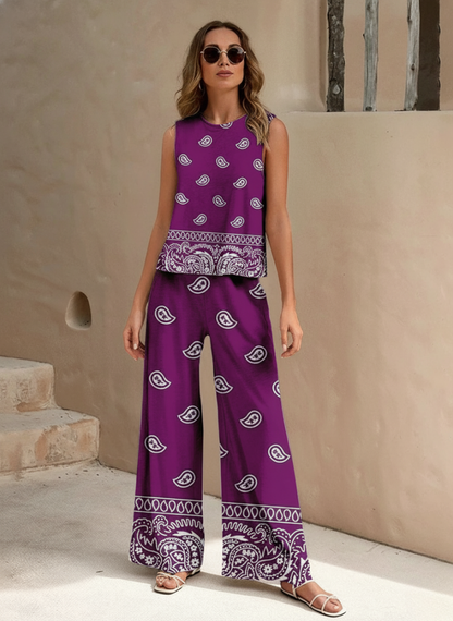 Solaria™ Sleeveless Paisley Wide-Leg Two-Piece Set