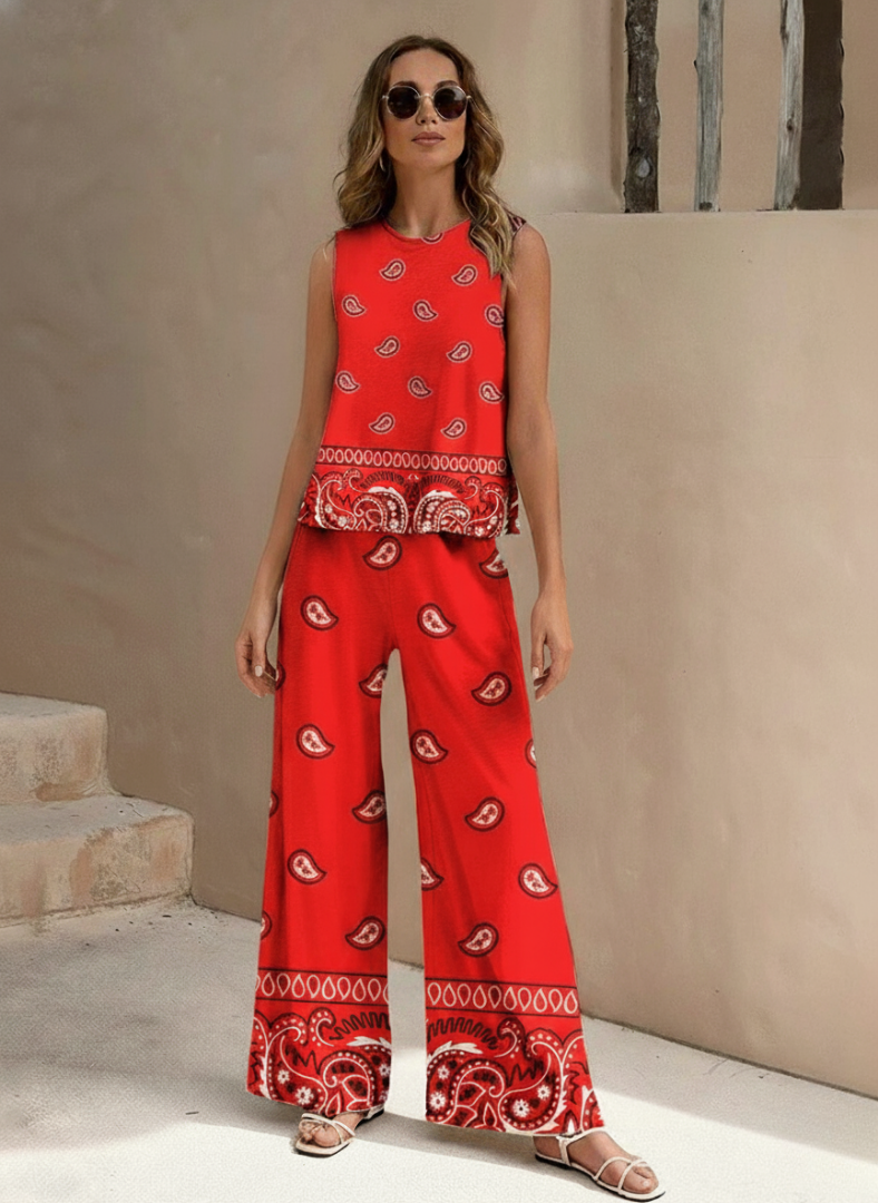 Rosavine™ Sleeveless Paisley Wide-Leg Two-Piece Set