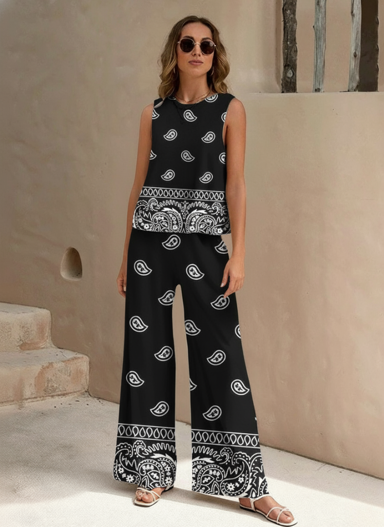 Altheira™ Sleeveless Paisley Wide-Leg Two-Piece Set