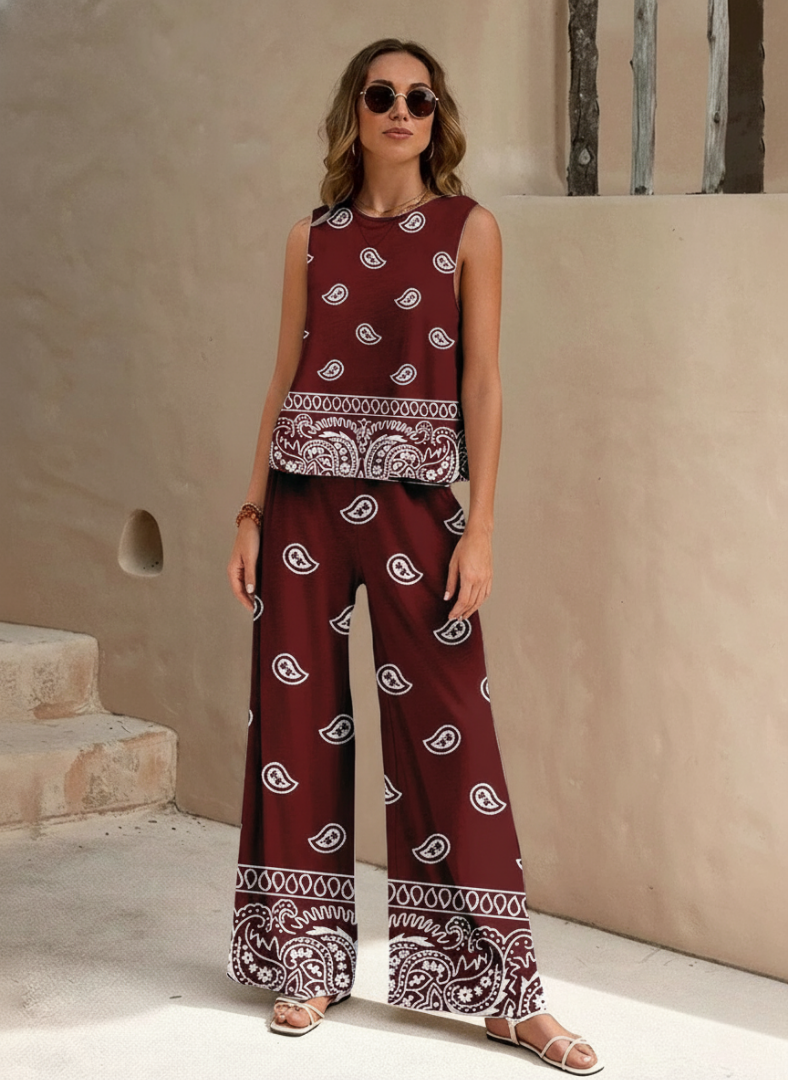 Neravine™ Sleeveless Paisley Wide-Leg Two-Piece Set