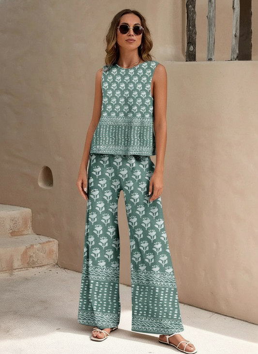 Avelora™ Sleeveless Floral Wide-Leg Two-Piece Set