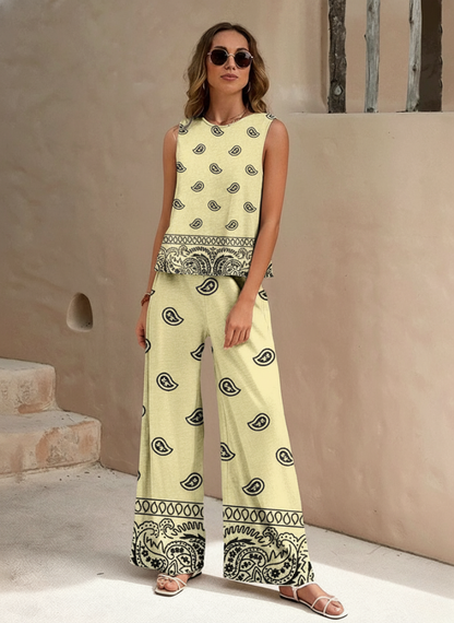 Zayliana™ Sleeveless Paisley Wide-Leg Two-Piece Set