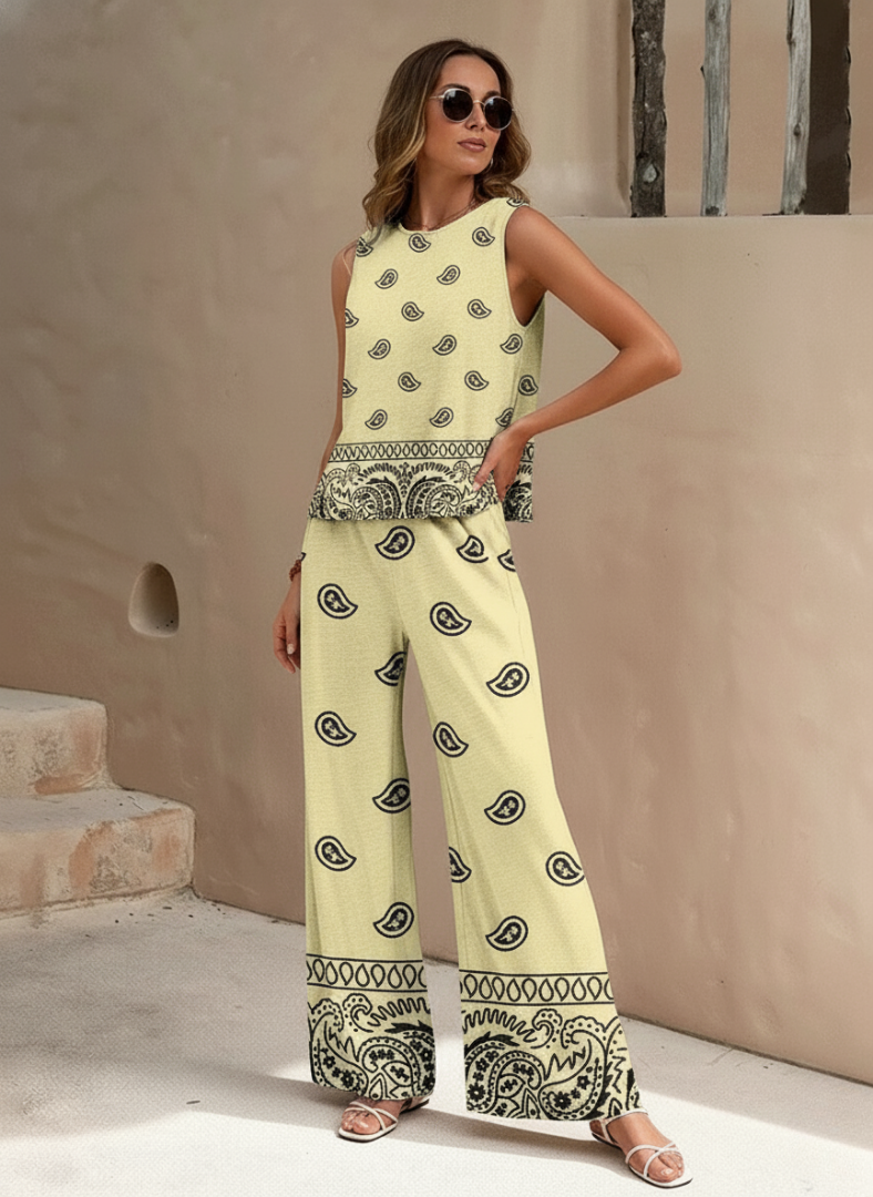 Zayliana™ Sleeveless Paisley Wide-Leg Two-Piece Set