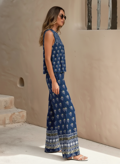 Maravelle™ Sleeveless Printed Wide-Leg Two-Piece Set