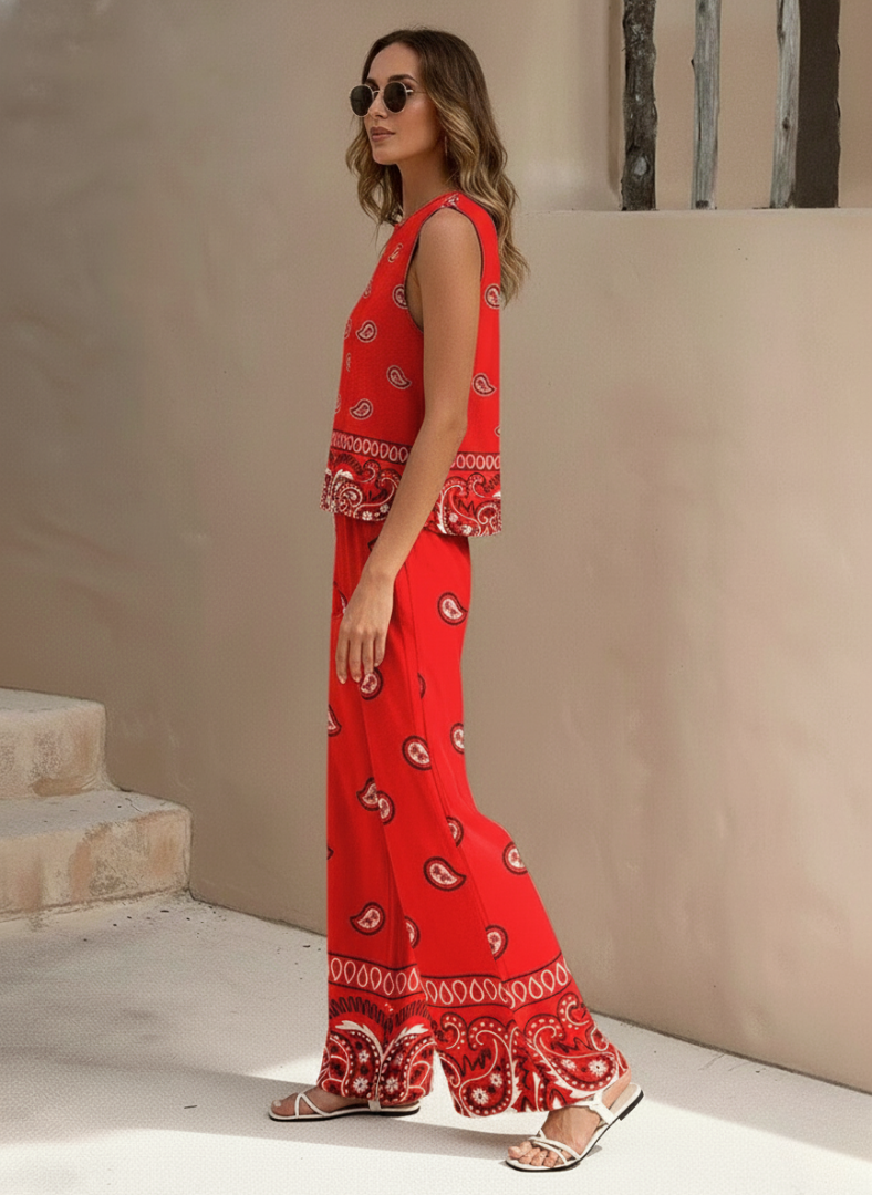 Rosavine™ Sleeveless Paisley Wide-Leg Two-Piece Set