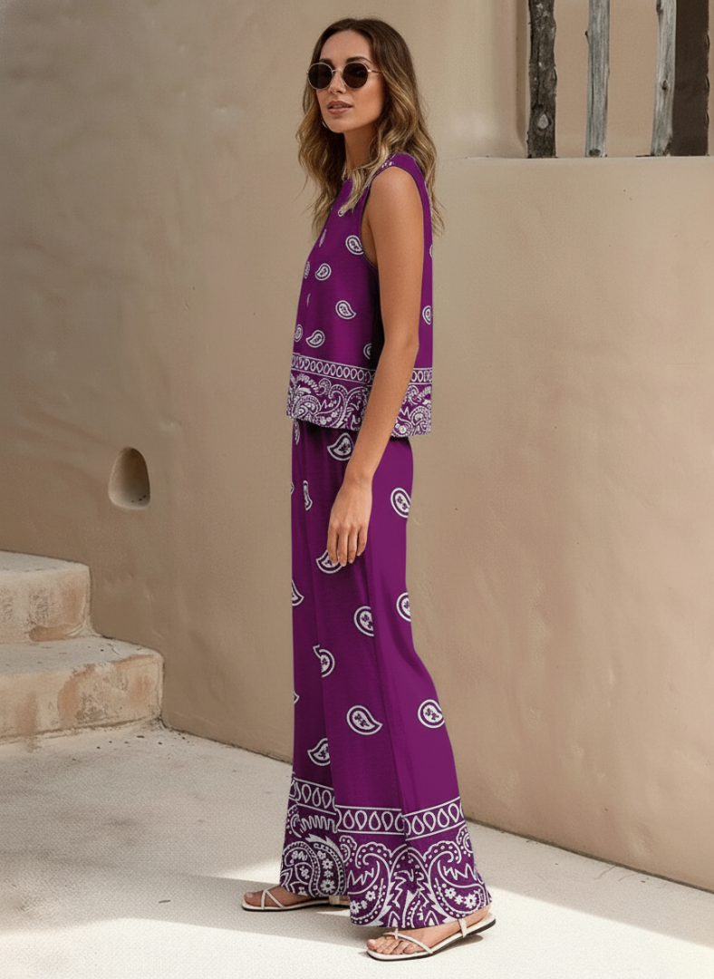 Solaria™ Sleeveless Paisley Wide-Leg Two-Piece Set