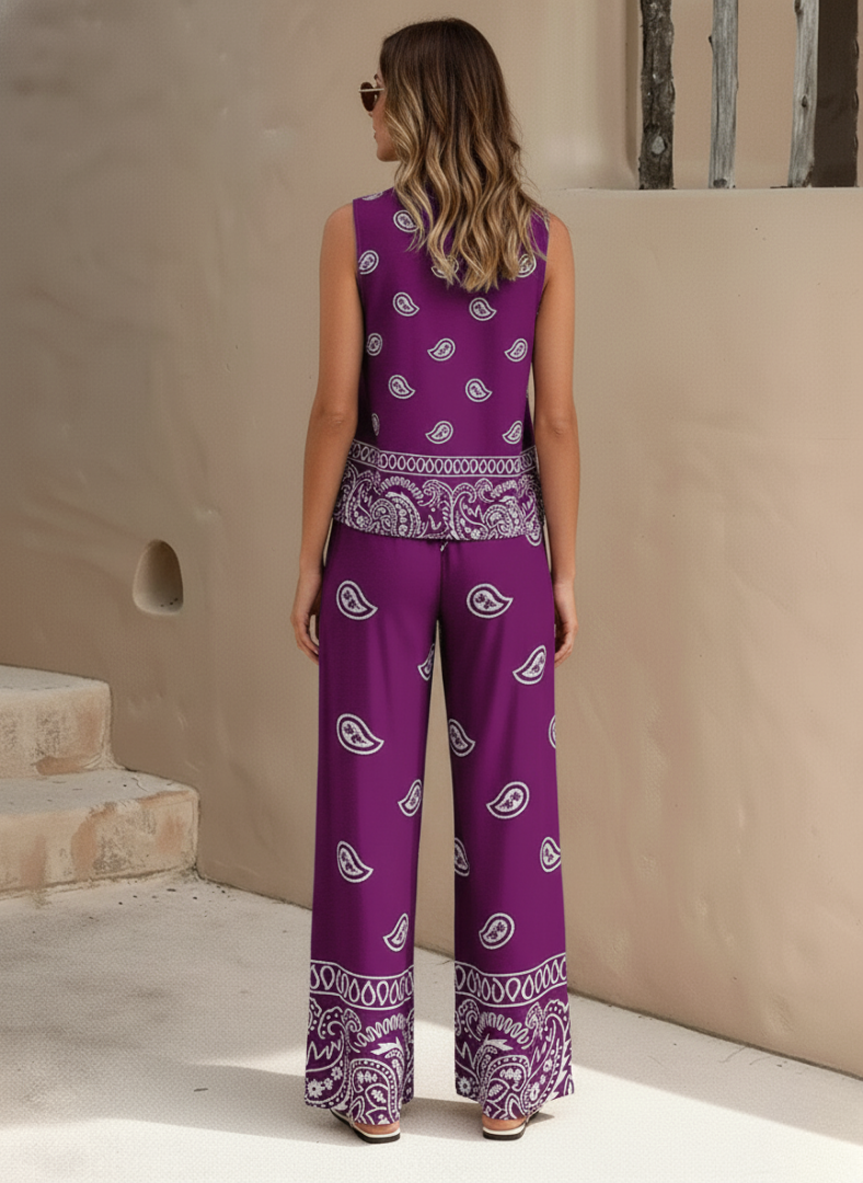 Solaria™ Sleeveless Paisley Wide-Leg Two-Piece Set