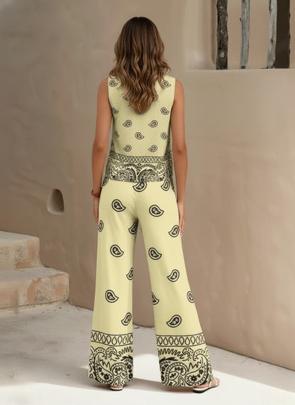 Zayliana™ Sleeveless Paisley Wide-Leg Two-Piece Set
