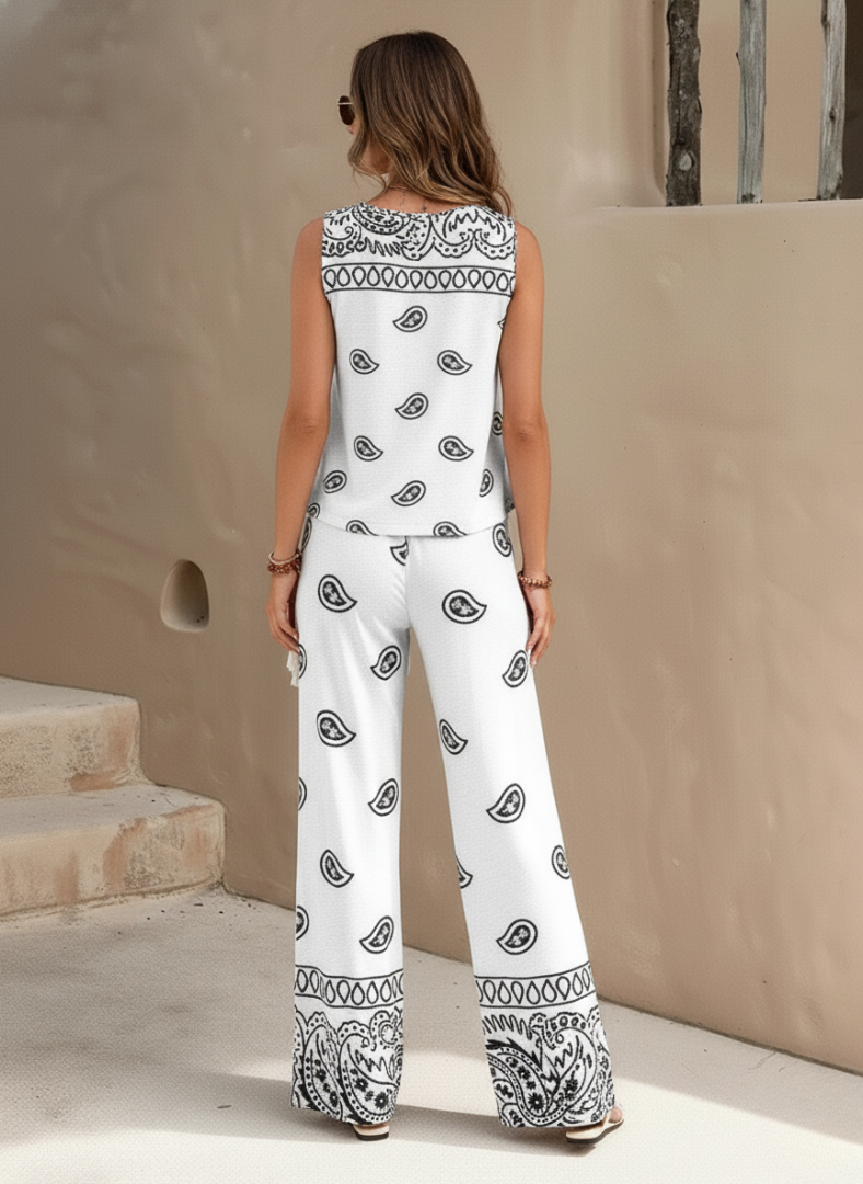 Alvarise™ Sleeveless Paisley Wide-Leg Two-Piece Set