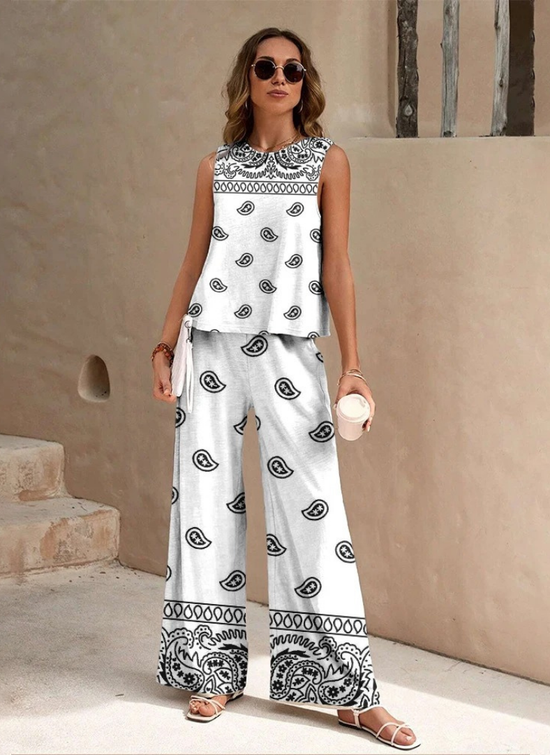Alvarise™ Sleeveless Paisley Wide-Leg Two-Piece Set