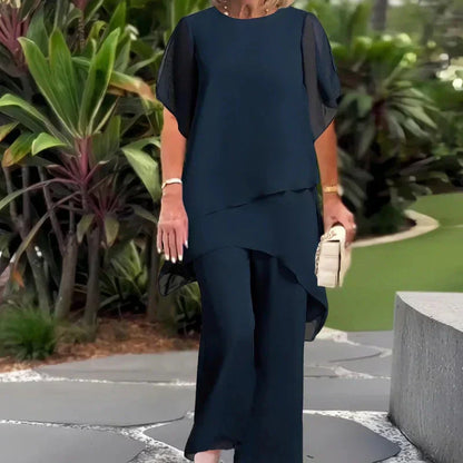 Suit with Draped Palazzo Pants