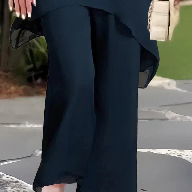 Suit with Draped Palazzo Pants